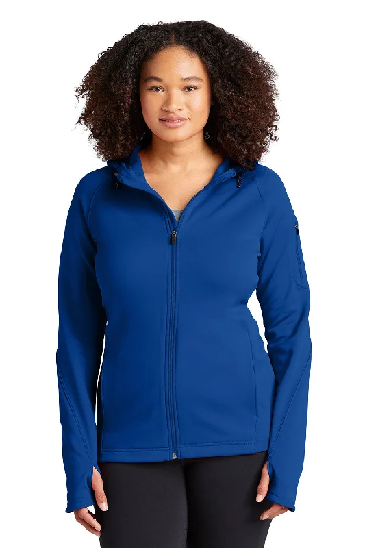 Sport-Tek Womens Tech Moisture Wicking Fleece Full Zip Hooded Sweatshirt Hoodie w/ Pockets - True Royal Blue