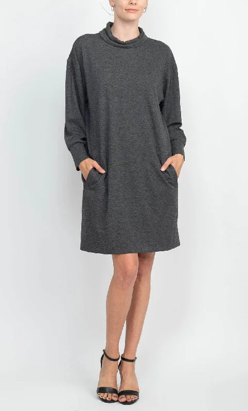 London Times T5923M - Turtleneck Long Sleeve Short Dress