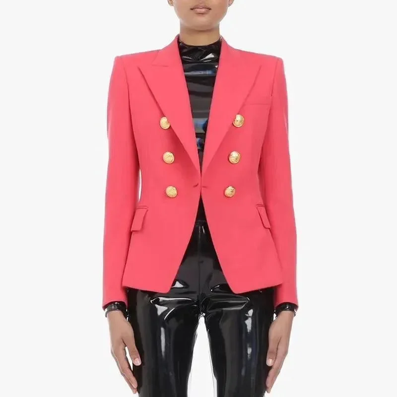 Coral Red Blazer Women - Casual - Plain-Solid