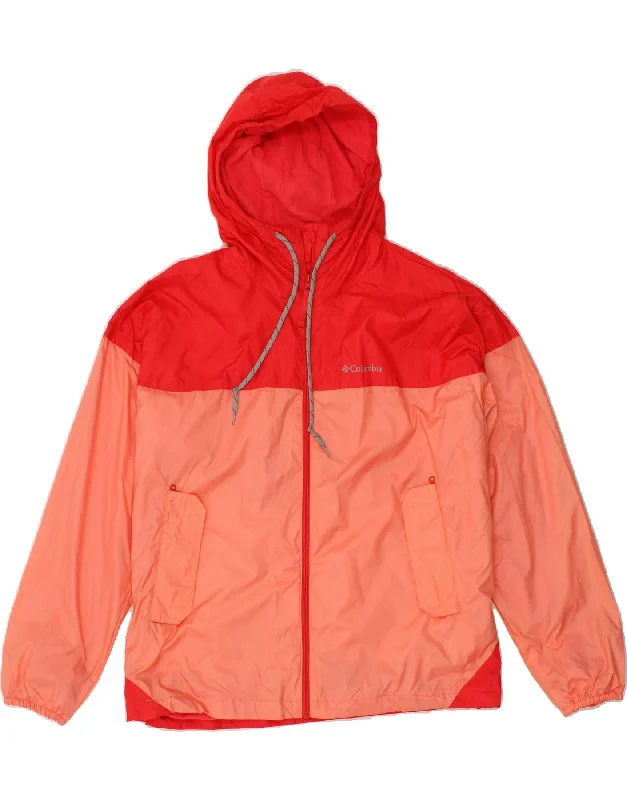 COLUMBIA Womens Oversized Hooded Rain Jacket UK 18 XL Red Colourblock