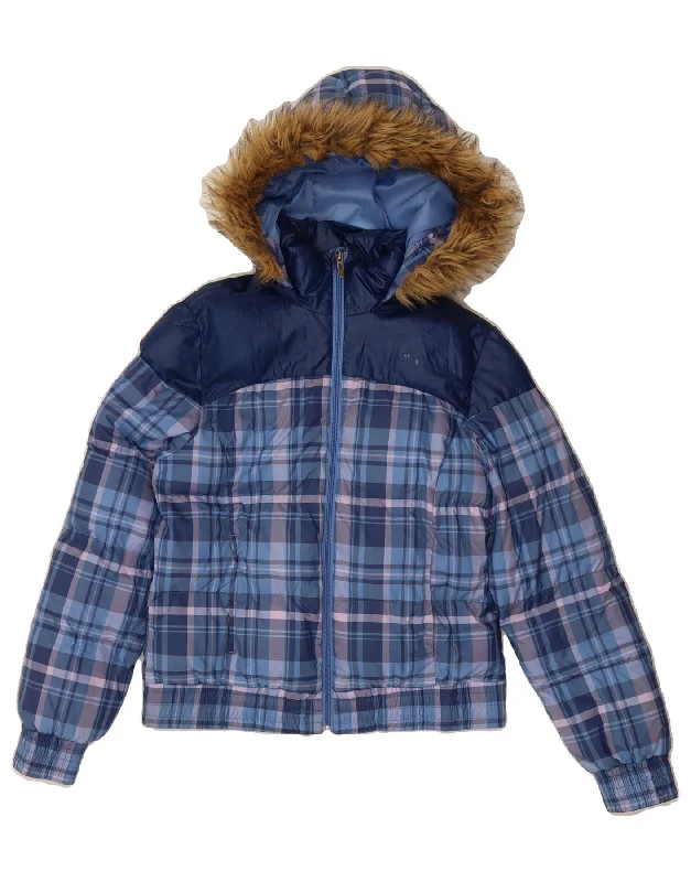 PUMA Womens Hooded Padded Jacket UK 12 Medium Blue Check Polyamide