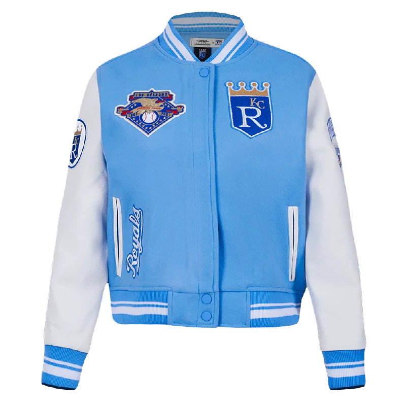 MLB KANSAS CITY ROYALS RETRO CLASSIC WOMEN'S RIB WOOL VARSITY JACKET (UNIVERSITY BLUE/WHITE)