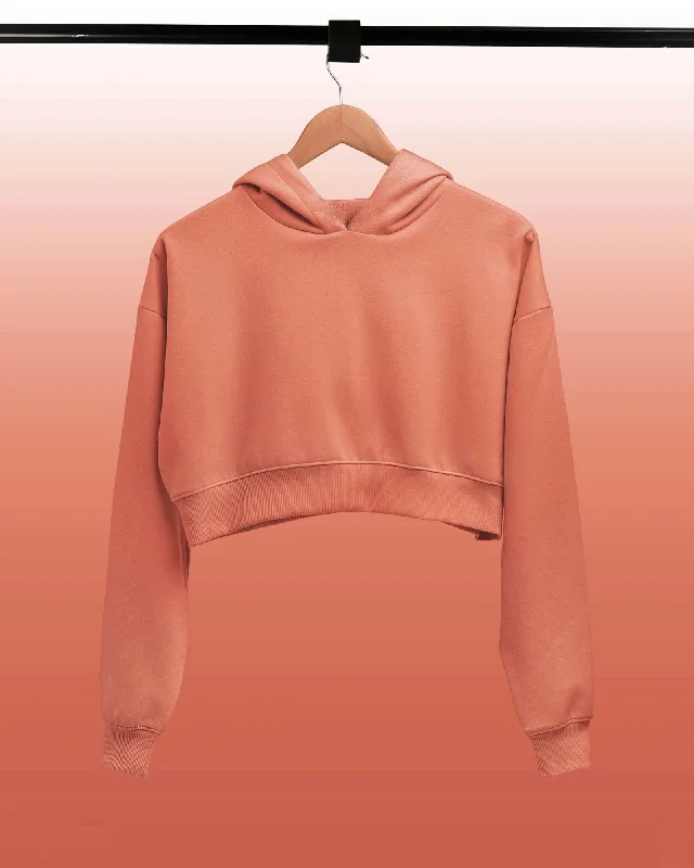 Drop Shoulder Crop Hoodie: Peach