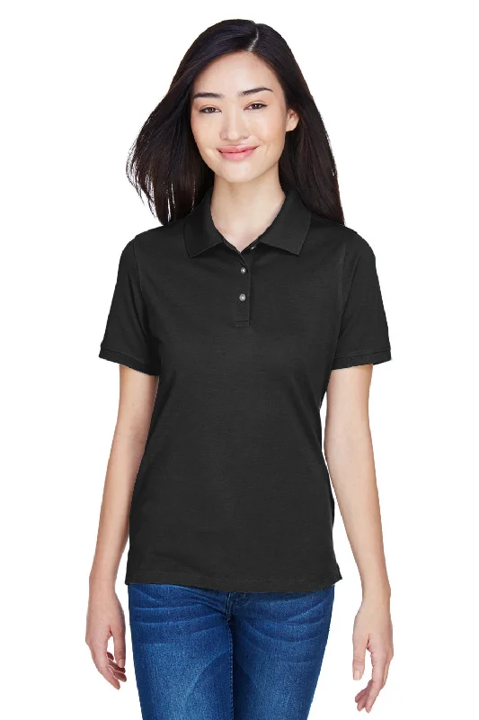 Harriton Womens Easy Blend Wrinkle Resistant Short Sleeve Polo Shirt - Black