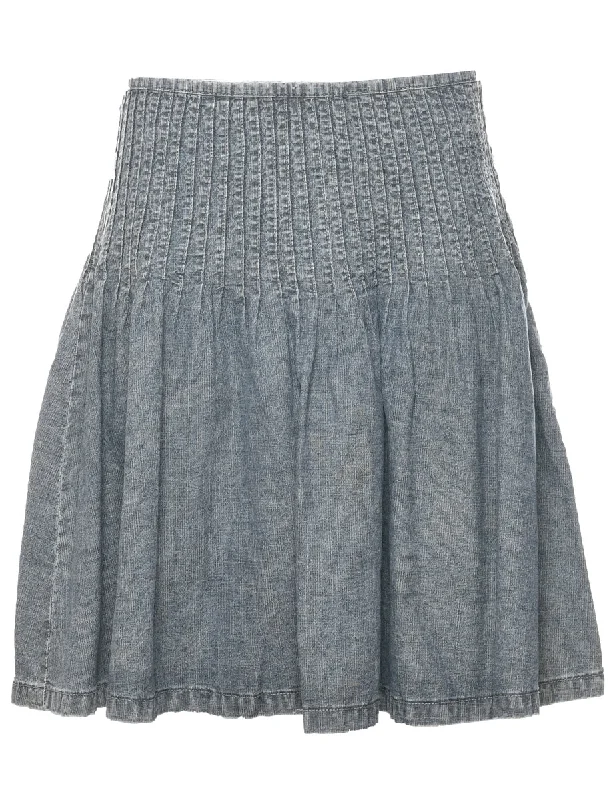 Denim Pleated Skirt - M