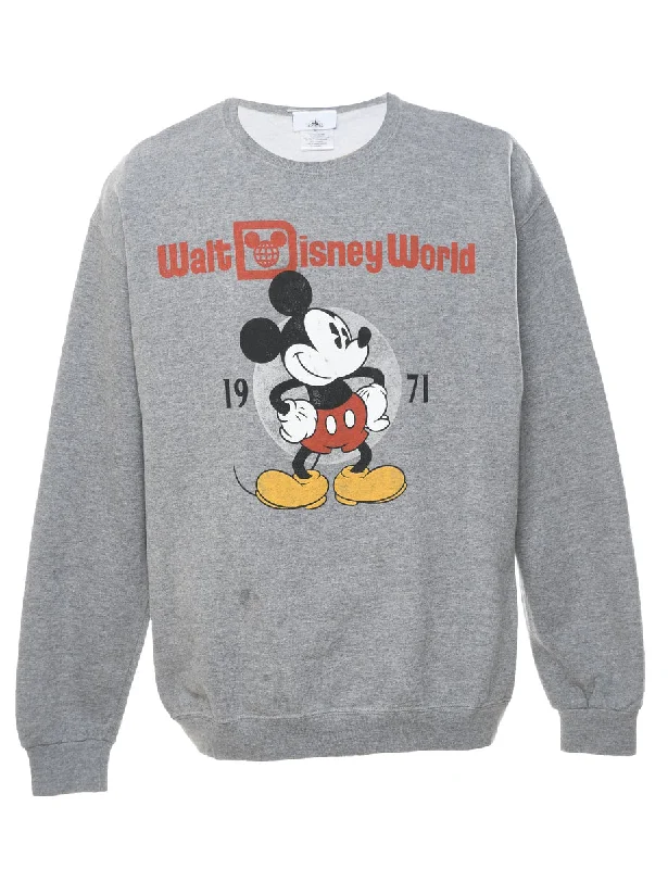 Disney World Grey Printed Cartoon Sweatshirt - L