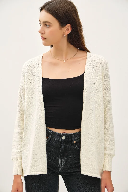 Cream Slub Knit Open Cardigan