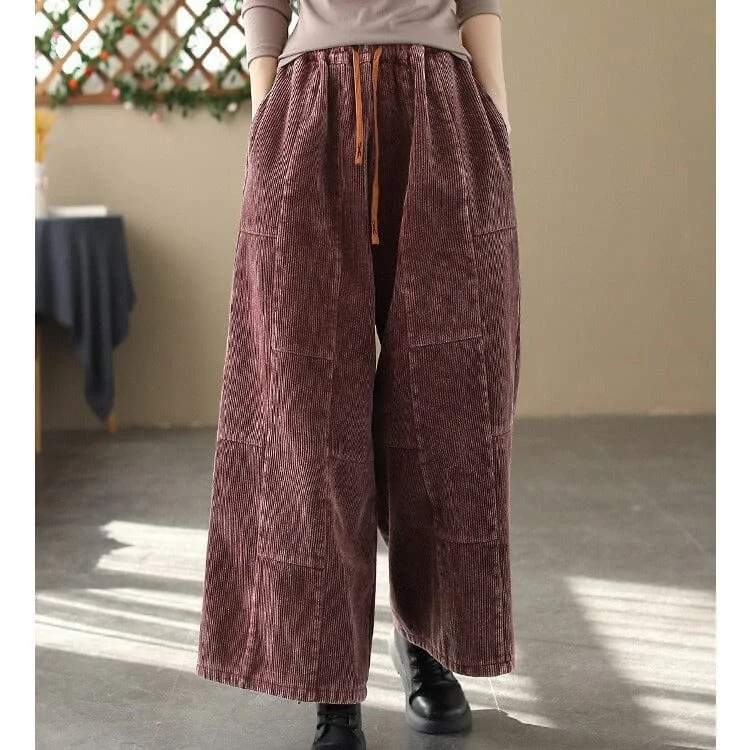 Winter Retro Corduroy Furred Loose Wide Leg Pants