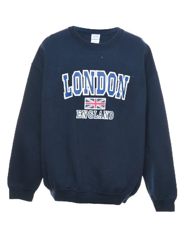 Navy London Printed Sweatshirt - XL