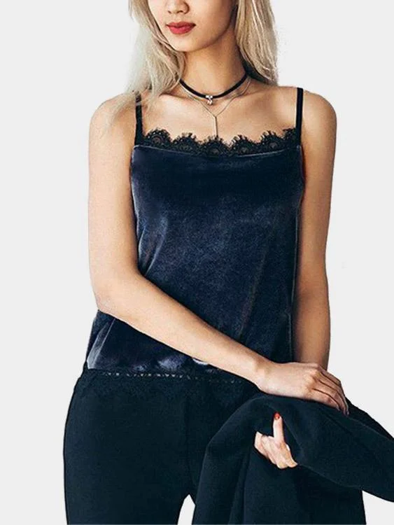 Custom Round Neck Lace Sleeveless Navy Blue Camis