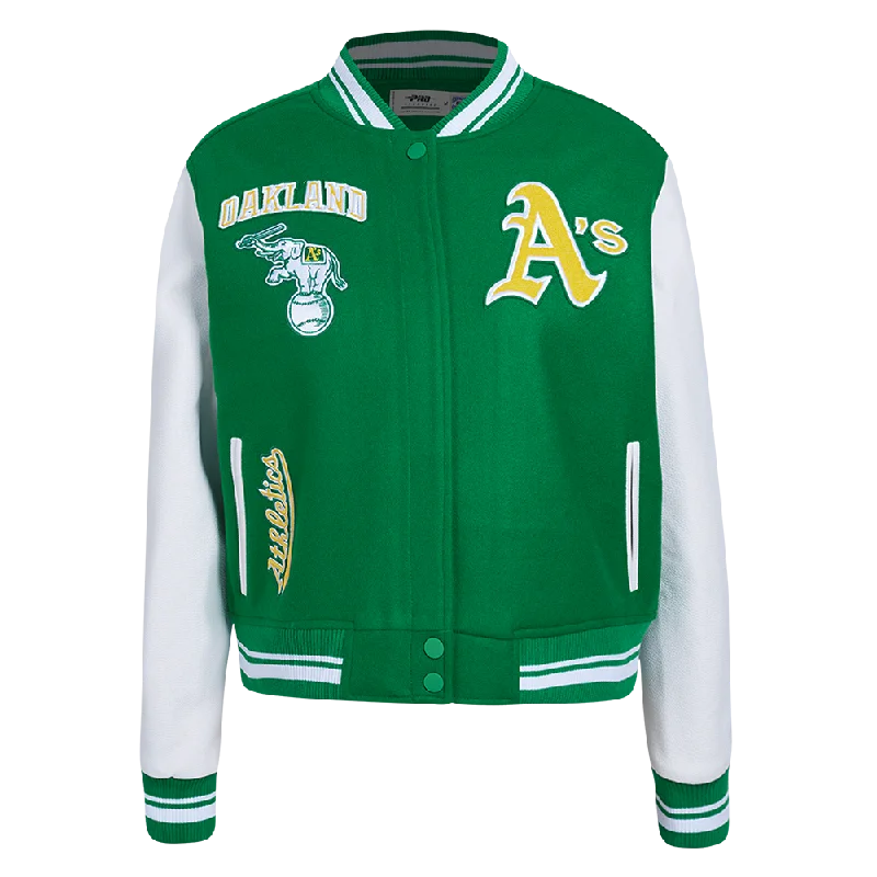 MLB OAKLAND ATHLETICS RETRO CLASSIC WOMEN'S RIB WOOL VARSITY JACKET (KELLY GREEN/ WHITE)