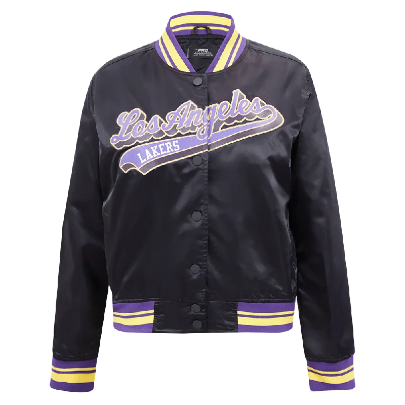 NBA LOS ANGELES LAKERS SCRIPT TAIL WOMEN'S SATIN JACKET (BLACK/PURPLE)