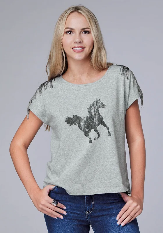 Roper Womens Black Mustang Grey Cotton Blend S/S T-Shirt