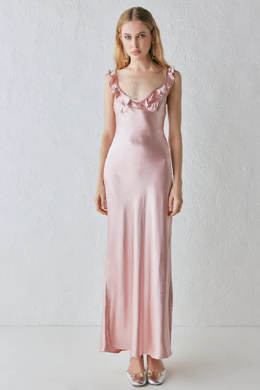 Rosalia Satin Bias Cut Maxi Dress Blush