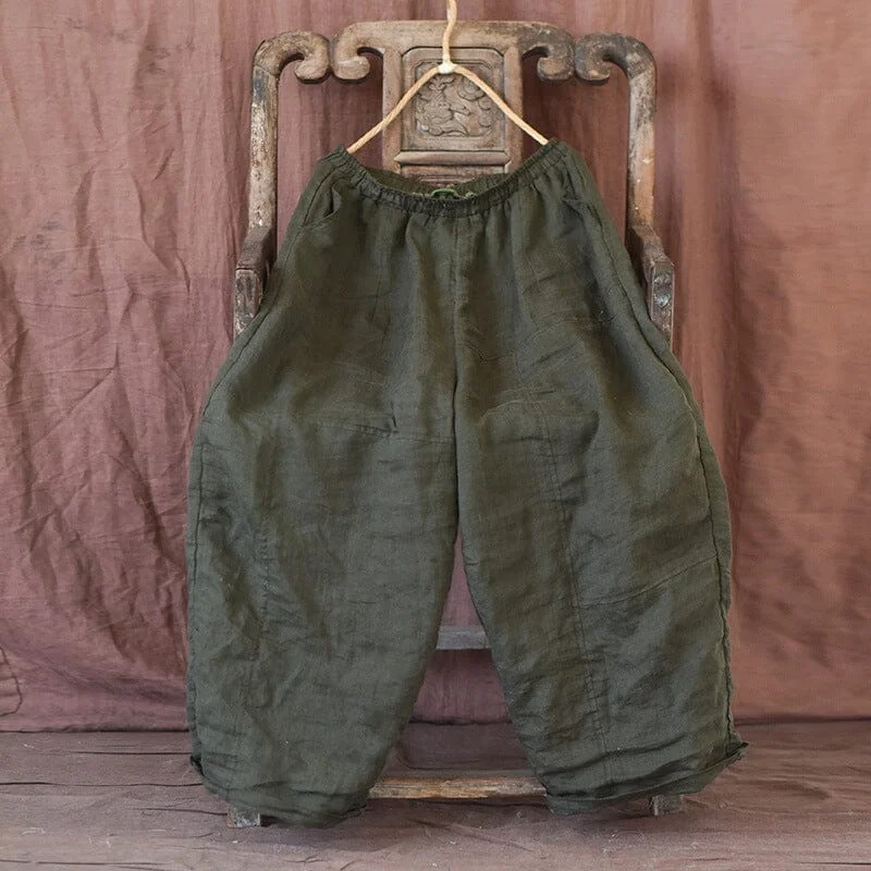 Autumn Retro Loose Solid Linen Pants