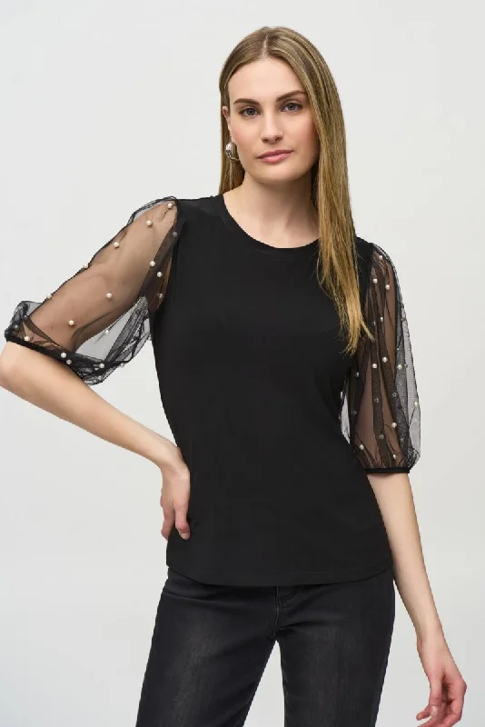 Joseph Ribkoff Black Pearl Mesh Puff Sleeve Top 244189