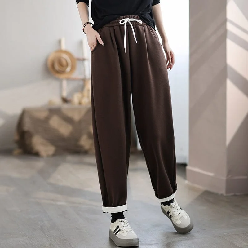 Women Winter Furred Casual Minimalist Pants