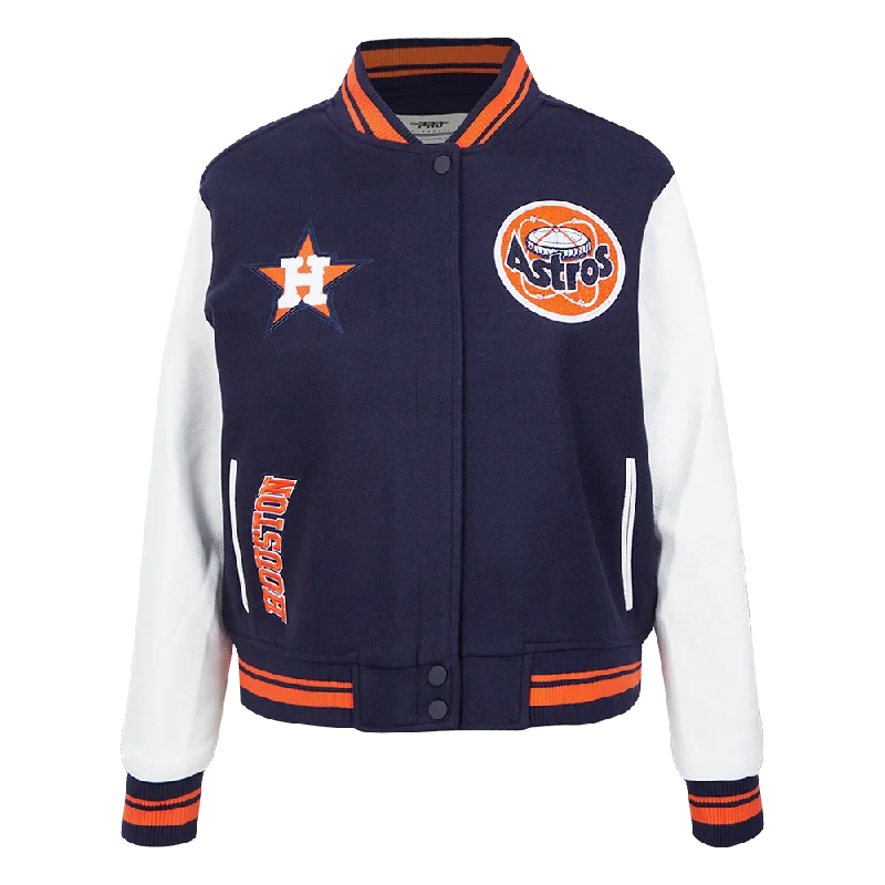 MLB HOUSTON ASTROS RETRO CLASSIC WOMEN'S RIB WOOL VARSITY JACKET (MIDNIGHT NAVY/ORANGE/MIDNIGHT NAVY)