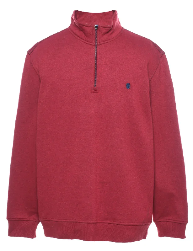 Izod Quarter-Zip Maroon Plain Sweatshirt - XL