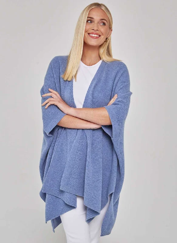 Kimono Rib Cashmere Cardigan - Blue Melange