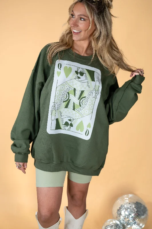 Queen of Hearts Crewneck: Green