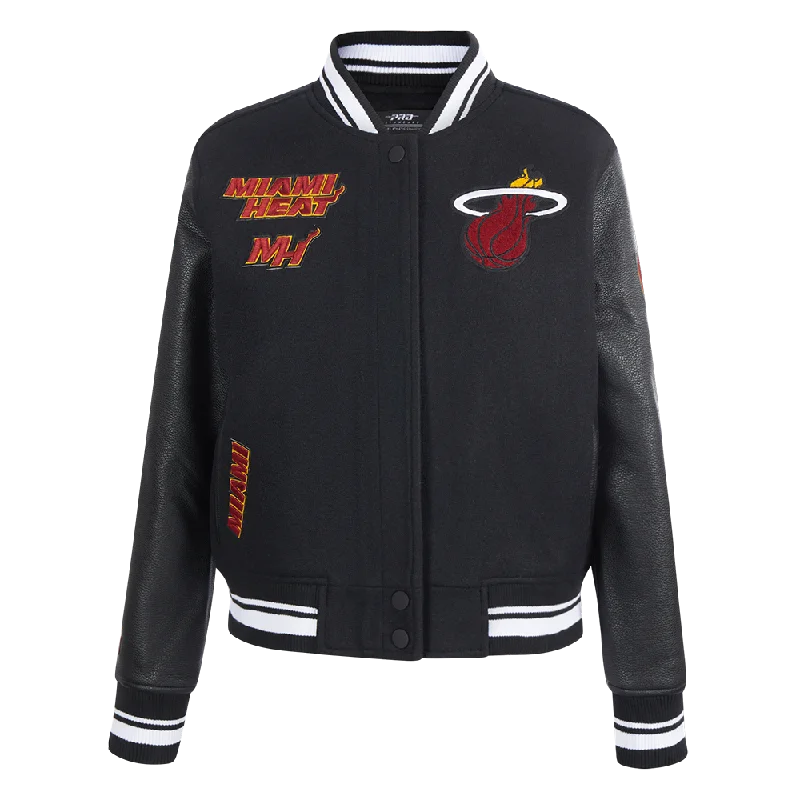 NBA MIAMI HEAT RETRO CLASSIC WOMEN'S RIB WOOL VARSITY JACKET (BLACK)