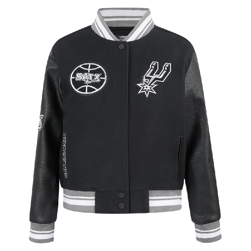 NBA SAN ANTONIO SPURS RETRO CLASSIC WOMEN'S RIB WOOL VARSITY JACKET (BLACK/GRAY)