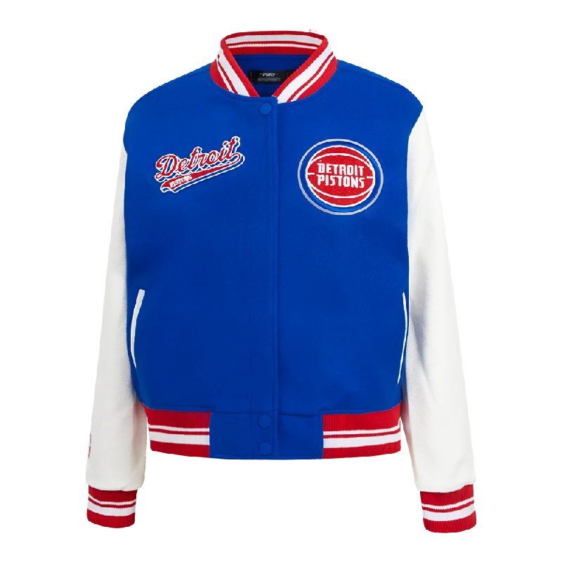 NBA DETROIT PISTONS SCRIPT TAIL WOMEN'S WOOL VARSITY JACKET (ROYAL BLUE/RED)