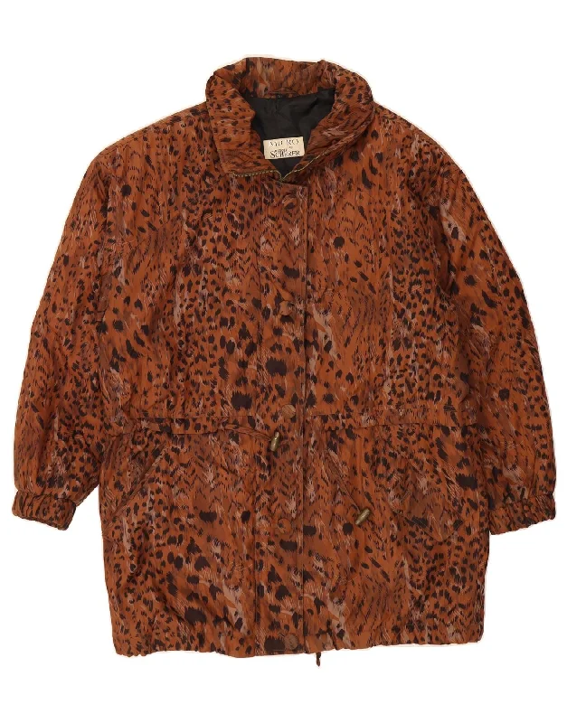 VINTAGE Womens Windbreaker Coat UK 20 2XL Brown Animal Print Polyamide