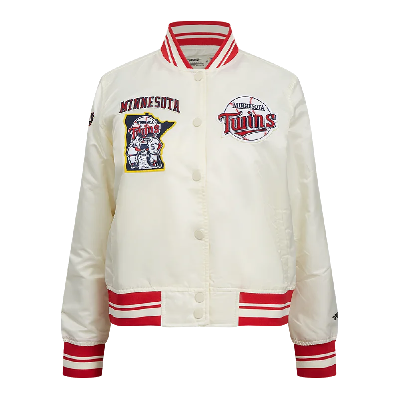 MLB MINNESOTA TWINS RETRO CLASSIC WOMEN'S RIB SATIN JACKET (EGGSHELL/ RED)