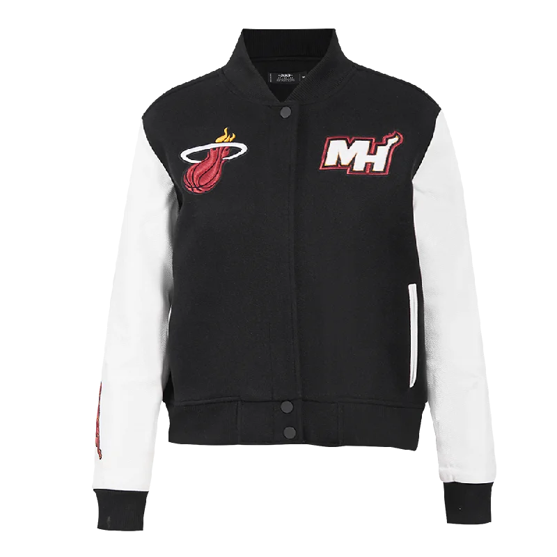 NBA MIAMI HEAT CLASSIC WOMEN'S WOOL VARSITY JACKET (BLACK/WHITE)