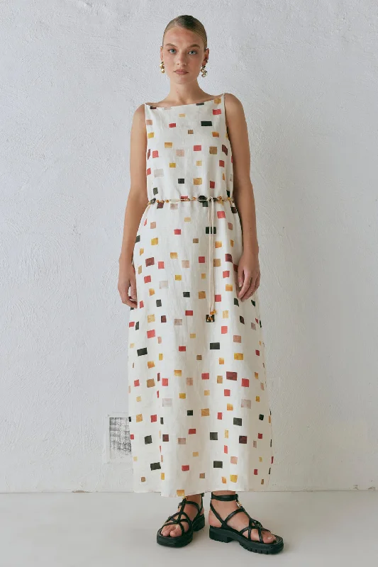 Elma Linen Midi Dress Tile