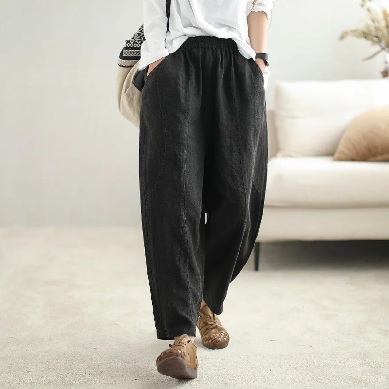 Autumn Retro Solid Loose Linen Harem Pants