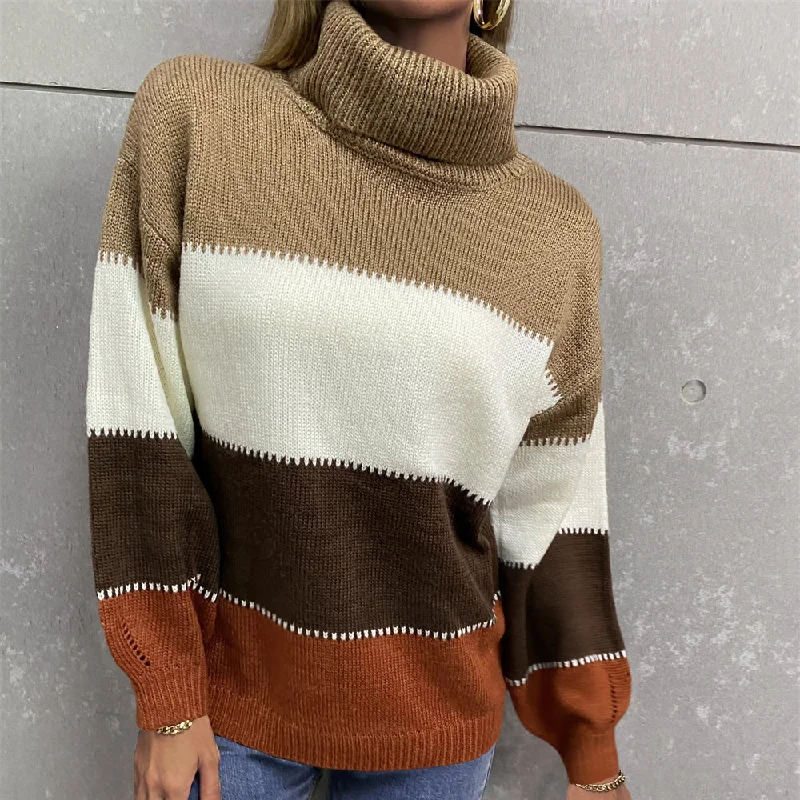 Color Blocking Turtle Neck Women Sweater