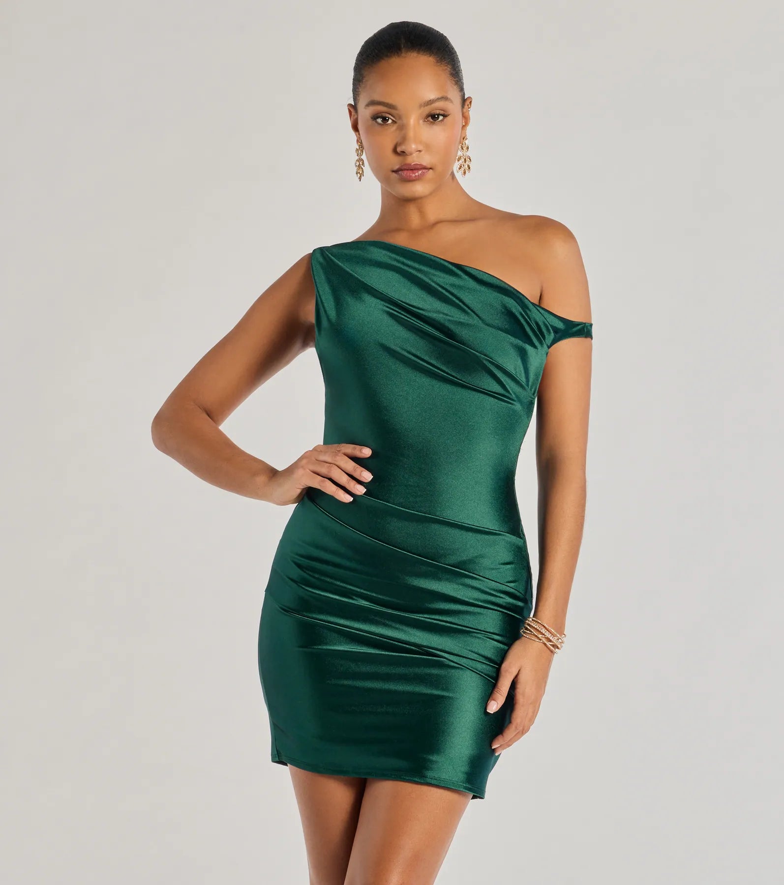 Marleigh Satin Off-Shoulder Mini Dress