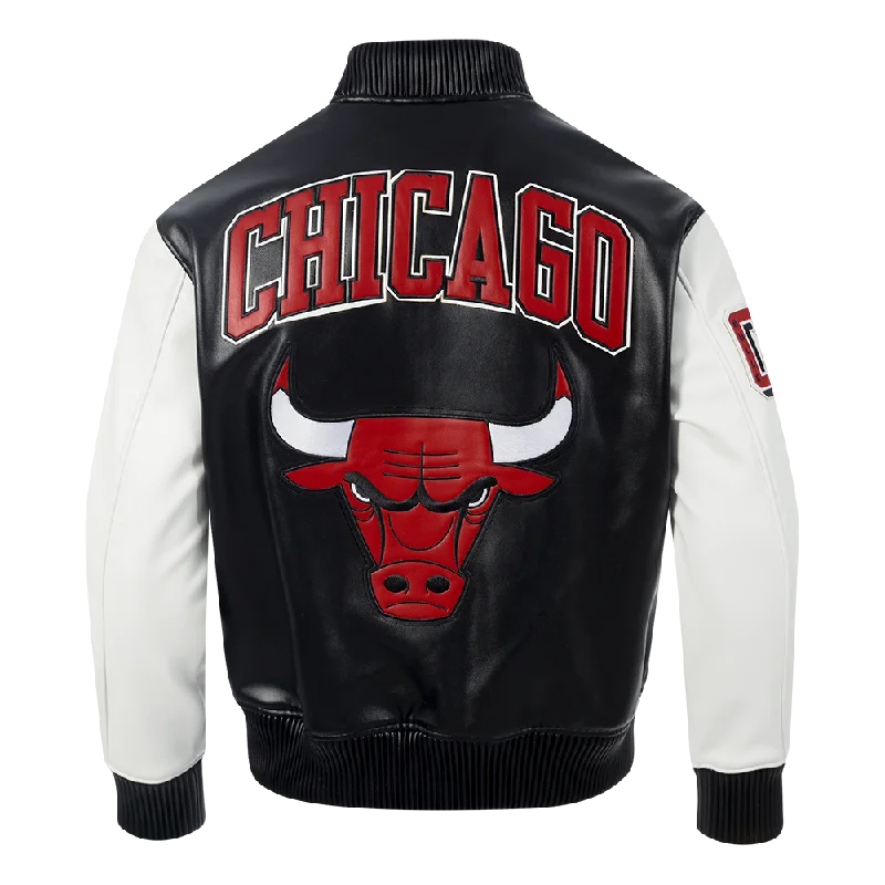 NBA CHICAGO BULLS CITY SIGNATURE MEN'S LEATHER VARSITY JACKET (BLACK/WHITE)