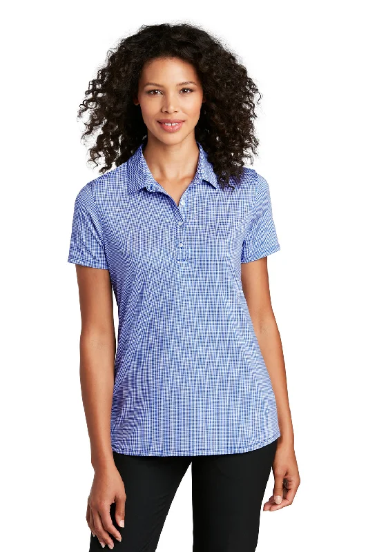 Port Authority Womens Gingham Moisture Wicking Short Sleeve Polo Shirt - True Royal Blue/White - Closeout