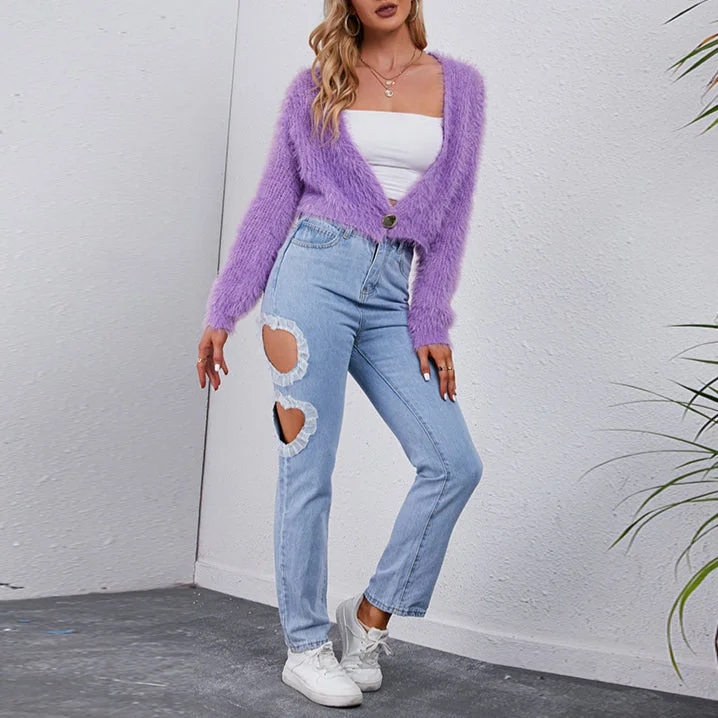 Plush Crop Wholesale Cardigan Women