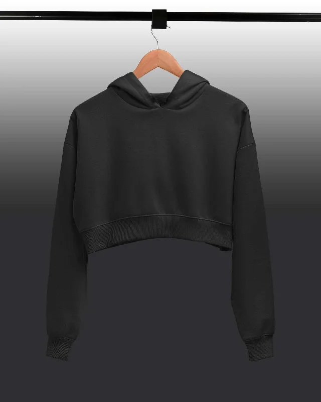 Drop Shoulder Crop Hoodie: Jett Black