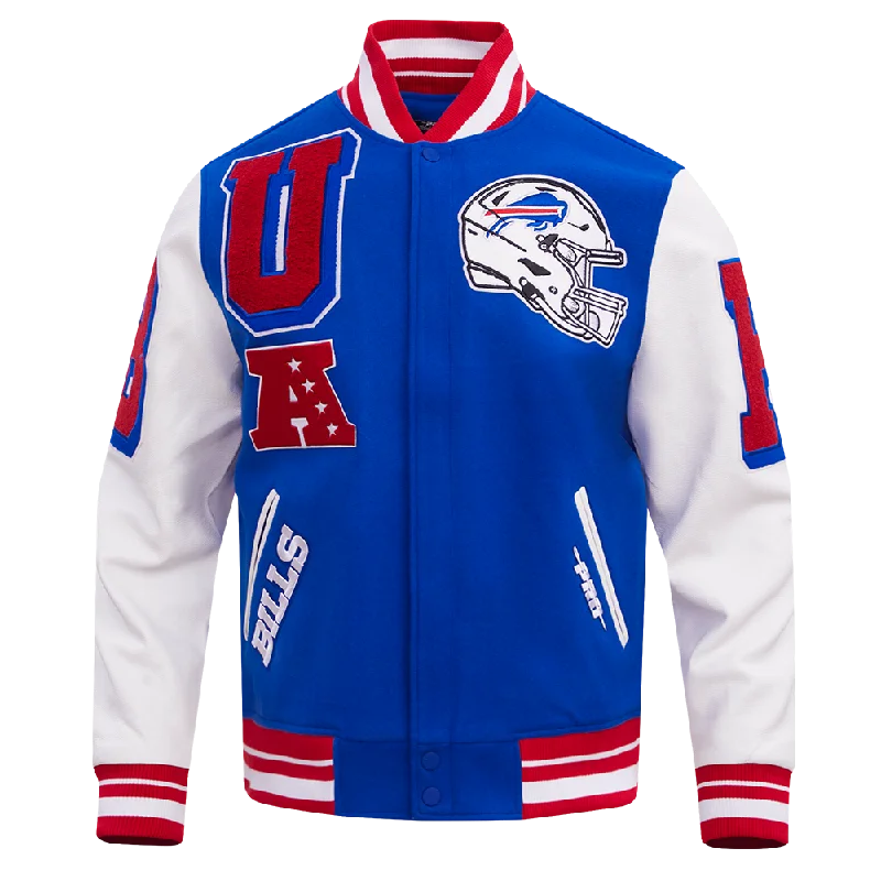 NFL BUFFALO BILLS MASHUP MEN'S RIB WOOL VARSITY JACKET (ROYAL BLUE/RED)