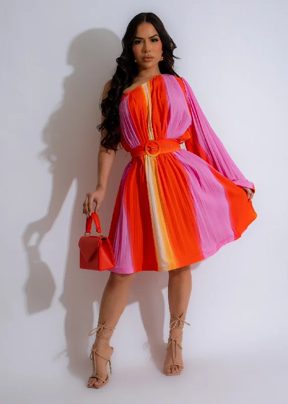 Sunset Day Pleated Mini Dress Orange