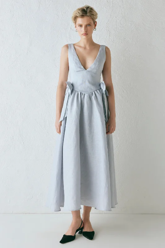 Daphne Linen Midi Dress Powder