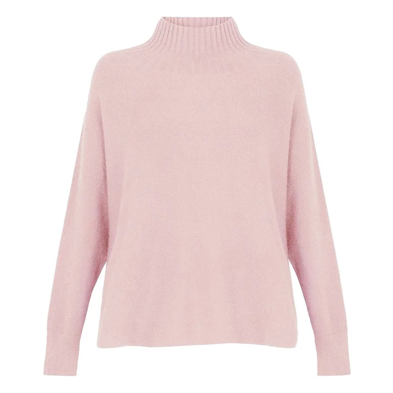 Jolie Boxy High Neck Knit in Pale Pink