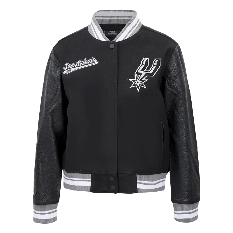 NBA SAN ANTONIO SPURS SCRIPT TAIL WOMEN'S WOOL VARSITY JACKET (BLACK/GRAY)