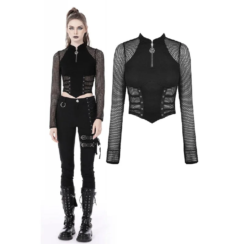 Women's Punk Mesh Splice Eyelets Crop Top