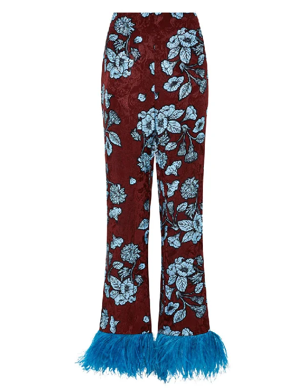 Romana Floral Jacquard Trouser in Glass Flower Blue