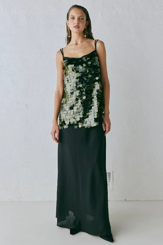 Anok Sequin Maxi Dress Olive