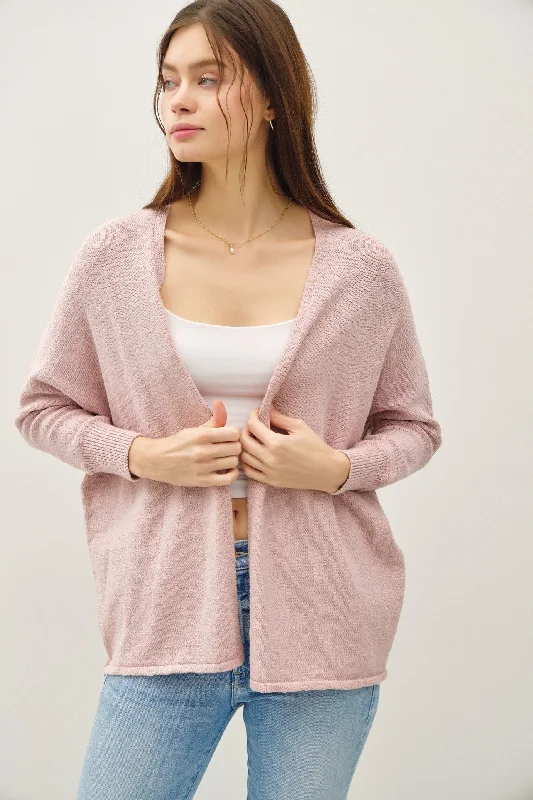 Pink Slub Knit Open Cardigan