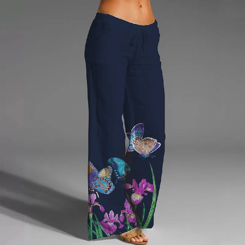 Printed Elastic Low Waist Wide Leg Pants (13 styles)