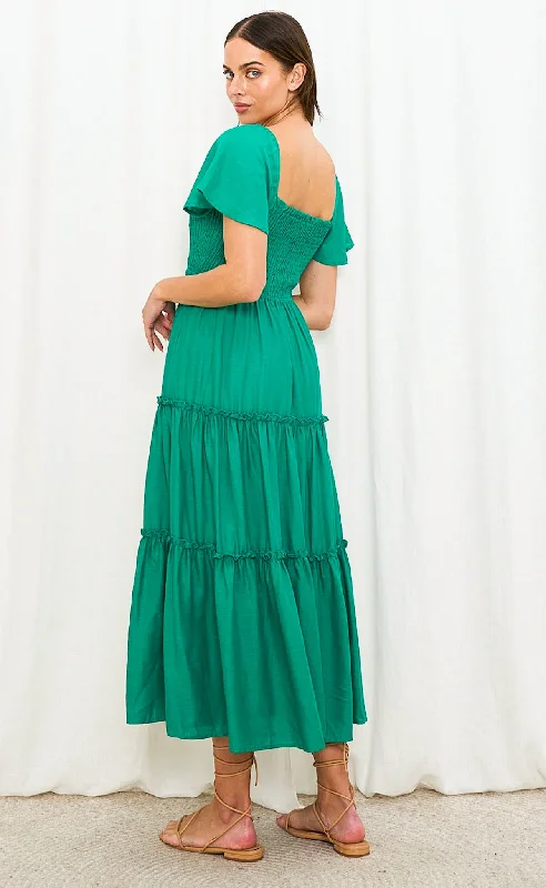 Iris Maxi - Jodie Shirred Midi, Green